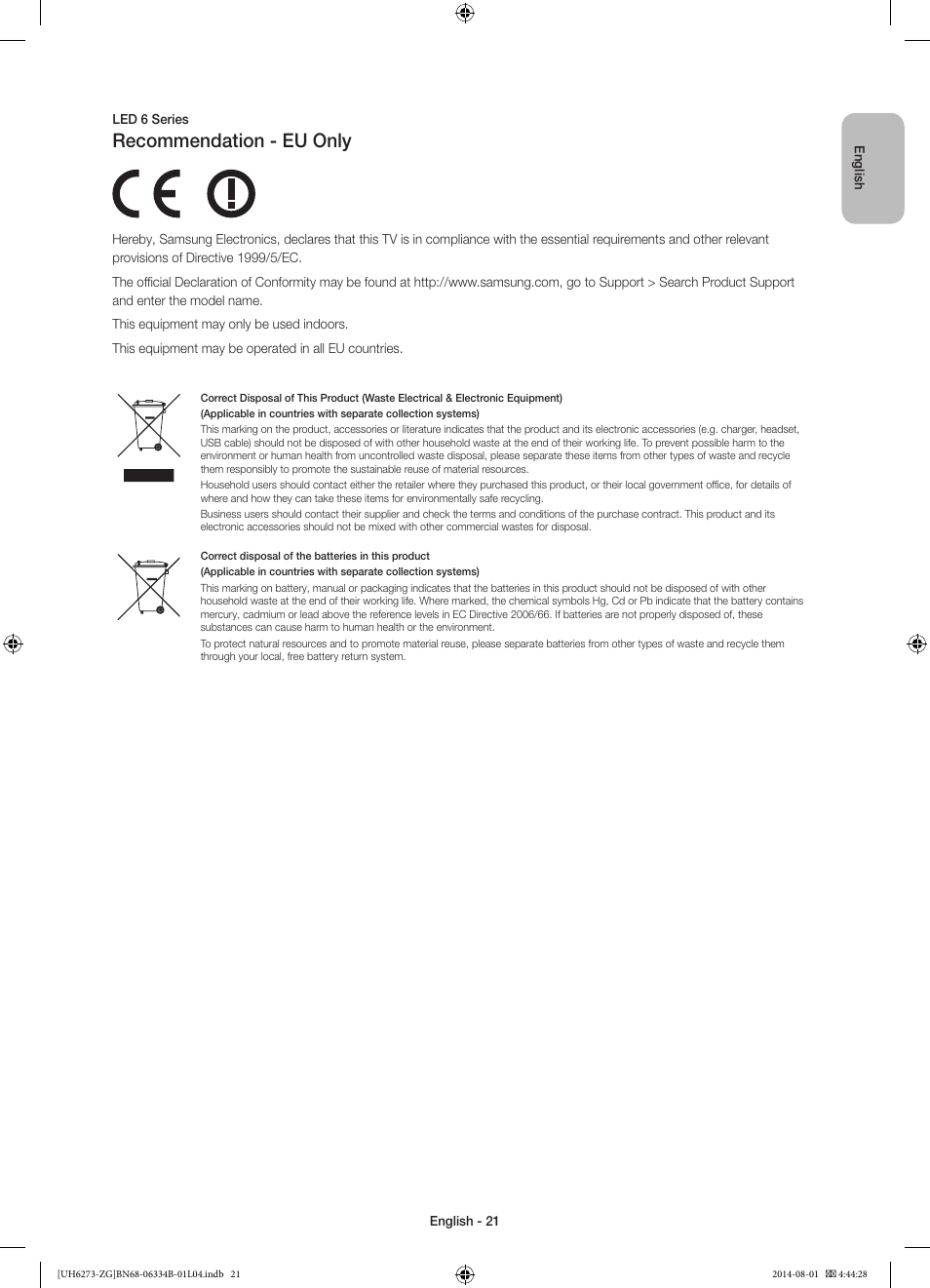 Recommendation - eu only | Samsung UE32H5373SS User Manual | Page 21 / 82