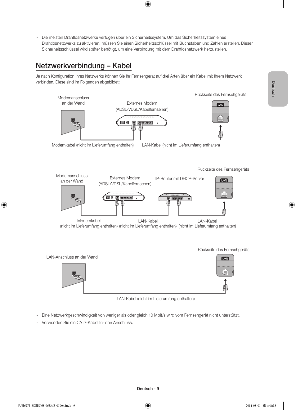 Netzwerkverbindung – kabel | Samsung UE32H5373SS User Manual | Page 29 / 82