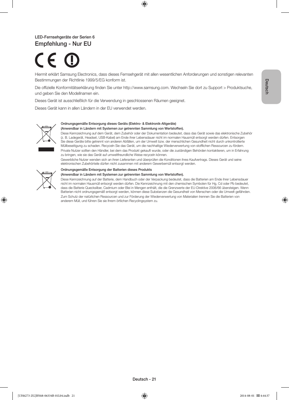 Empfehlung - nur eu | Samsung UE32H5373SS User Manual | Page 41 / 82