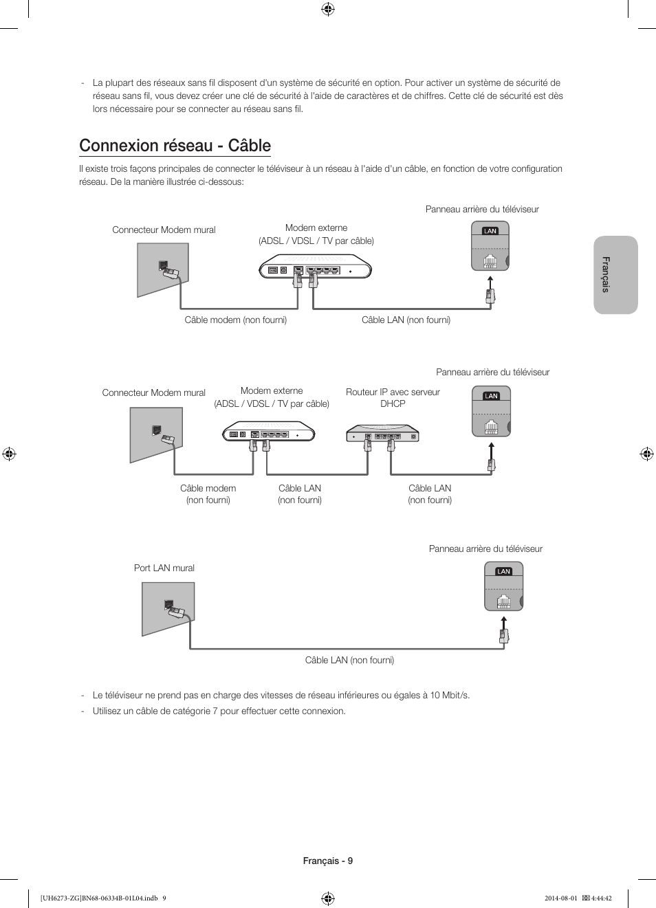 Connexion réseau - câble | Samsung UE32H5373SS User Manual | Page 49 / 82