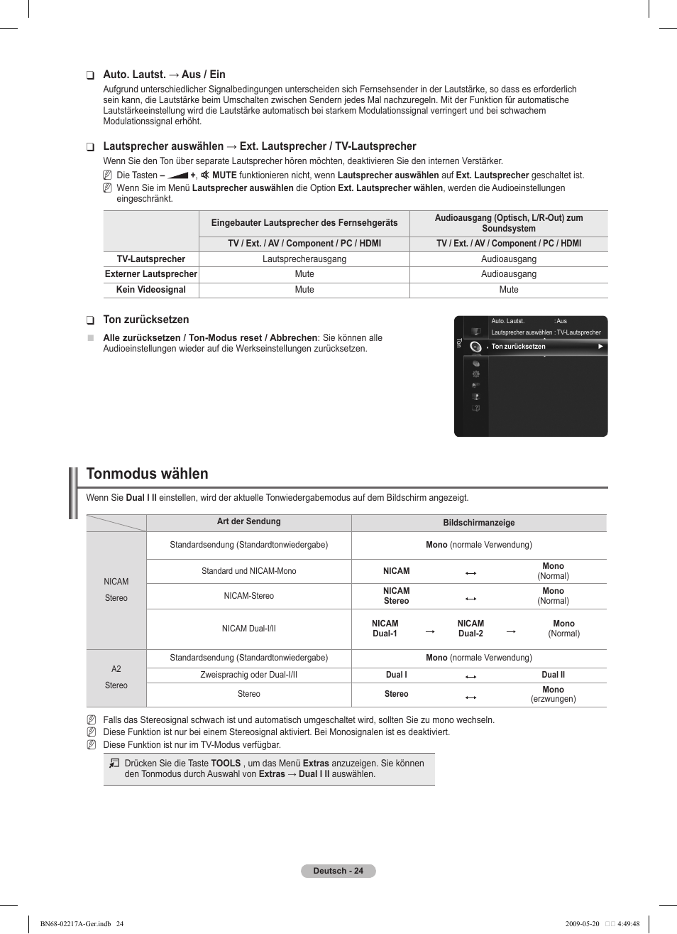 Tonmodus wählen | Samsung PS50B679S1S User Manual | Page 115 / 339