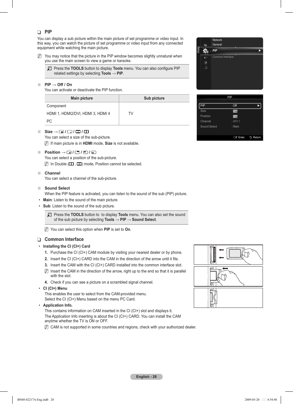 Common interface | Samsung PS50B679S1S User Manual | Page 28 / 339