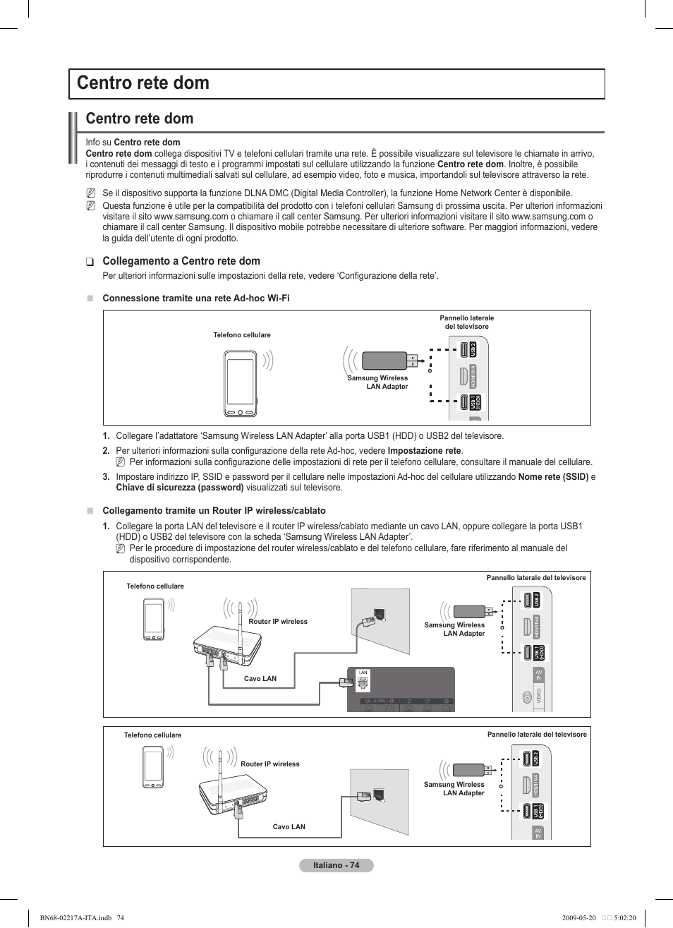 Centro rete dom, Collegamento a centro rete dom | Samsung PS50B679S1S User Manual | Page 329 / 339
