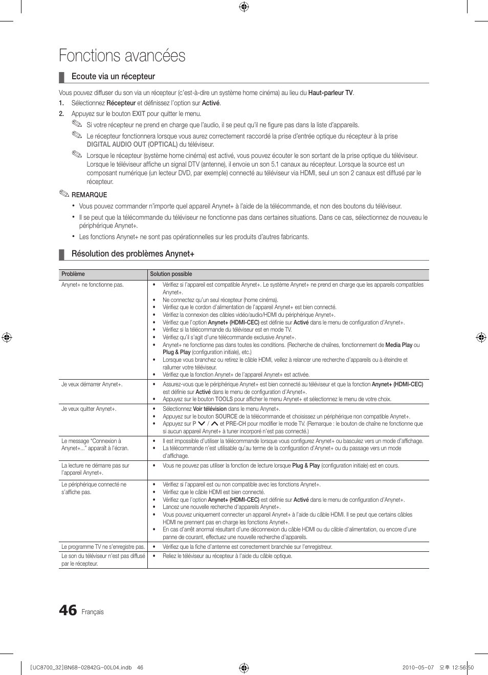 Fonctions avancées | Samsung UE32C8700XS User Manual | Page 108 / 249
