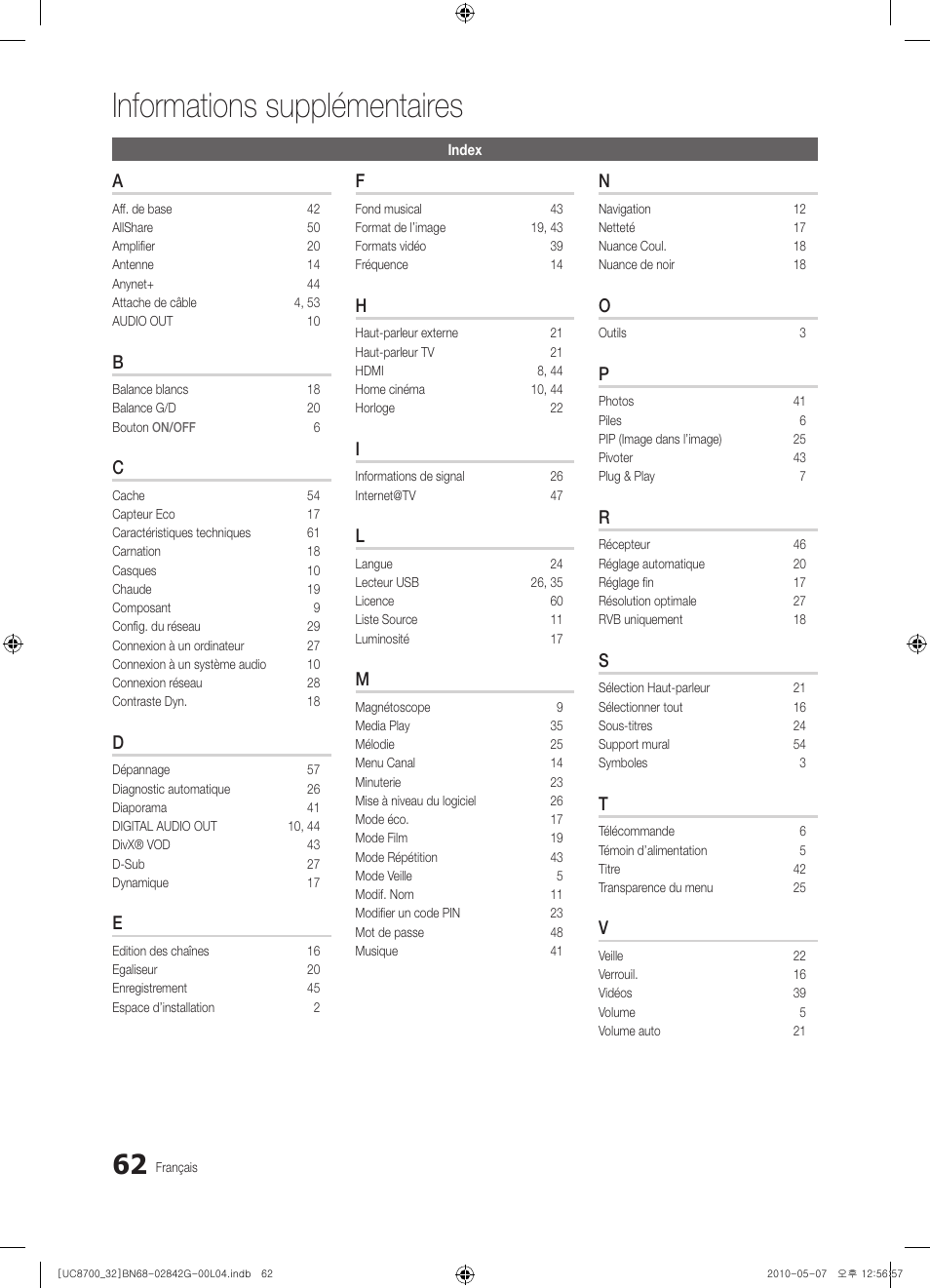 Informations supplémentaires | Samsung UE32C8700XS User Manual | Page 124 / 249