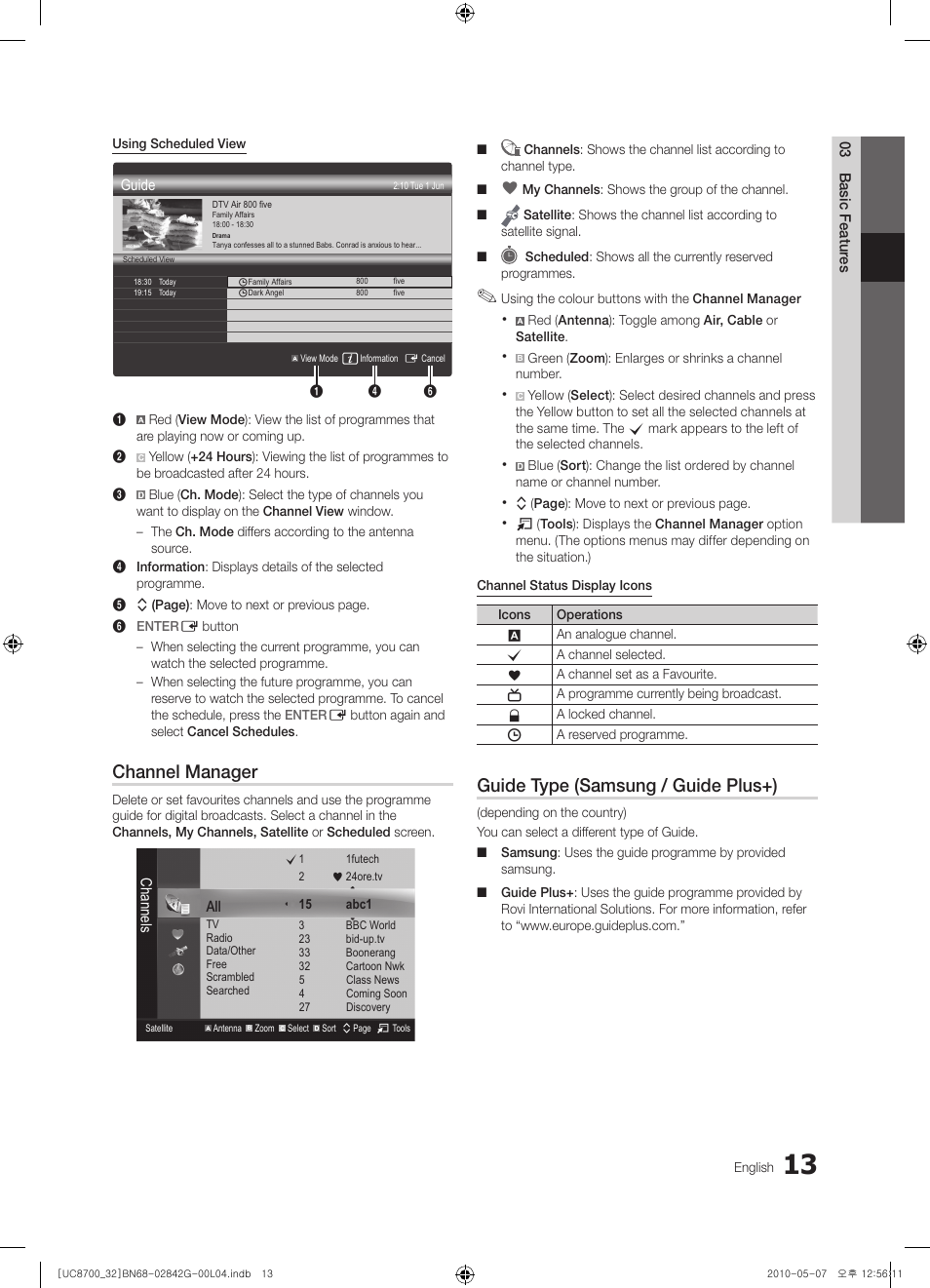 Channel manager, Guide type (samsung / guide plus+) | Samsung UE32C8700XS User Manual | Page 13 / 249