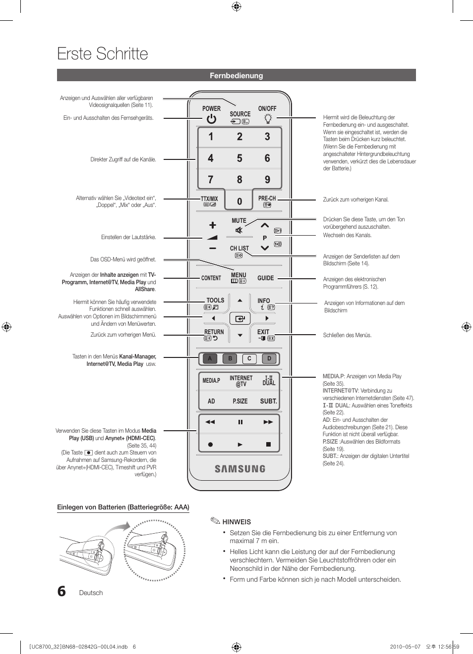Erste schritte | Samsung UE32C8700XS User Manual | Page 130 / 249