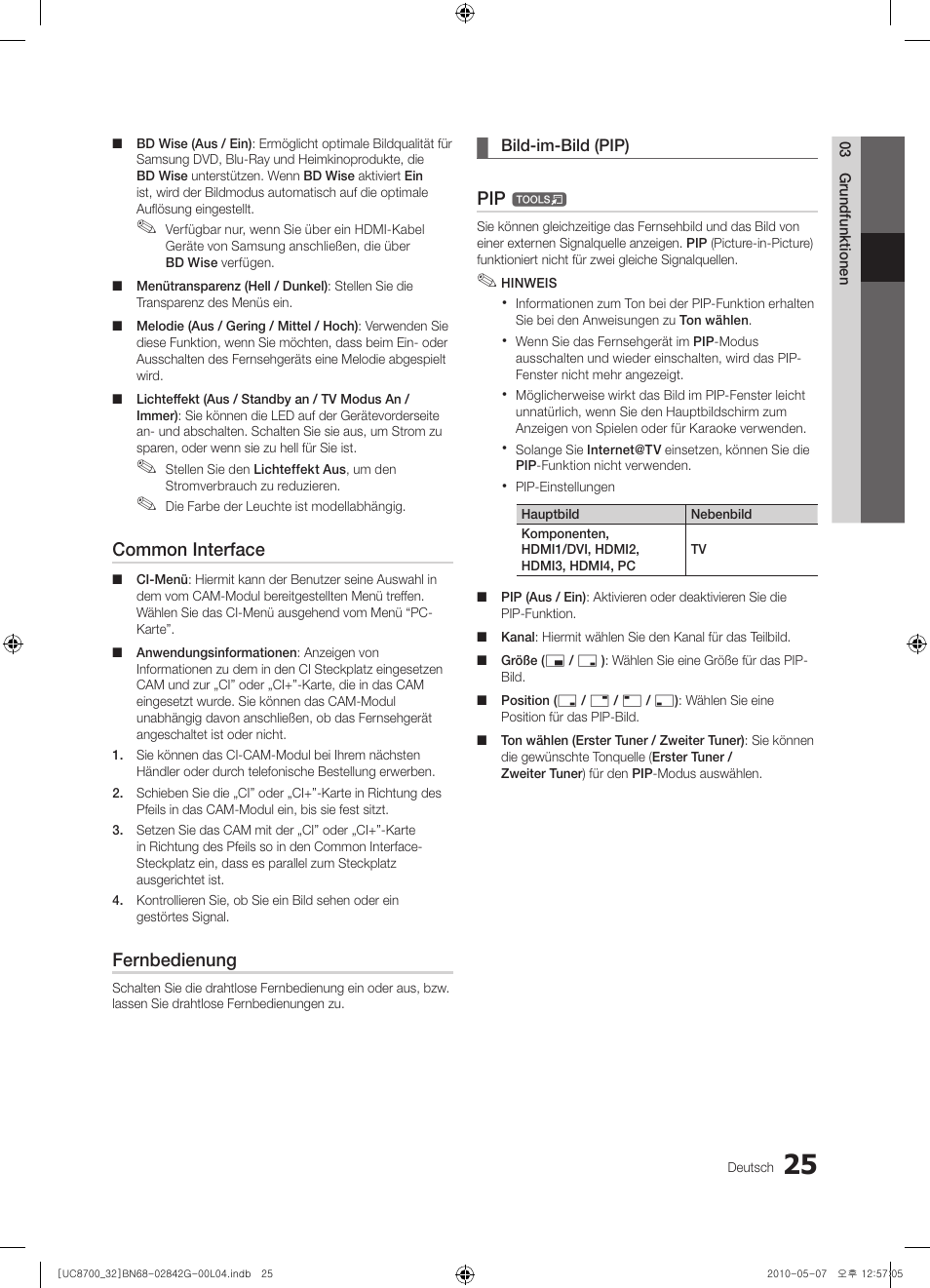 Common interface, Fernbedienung | Samsung UE32C8700XS User Manual | Page 149 / 249