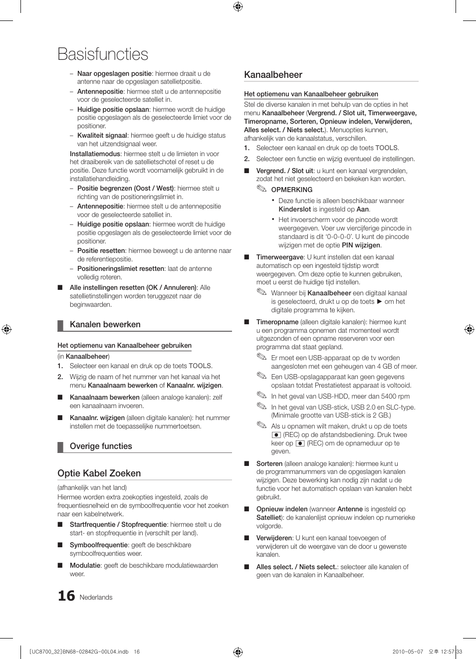 Basisfuncties, Optie kabel zoeken, Kanaalbeheer | Samsung UE32C8700XS User Manual | Page 202 / 249