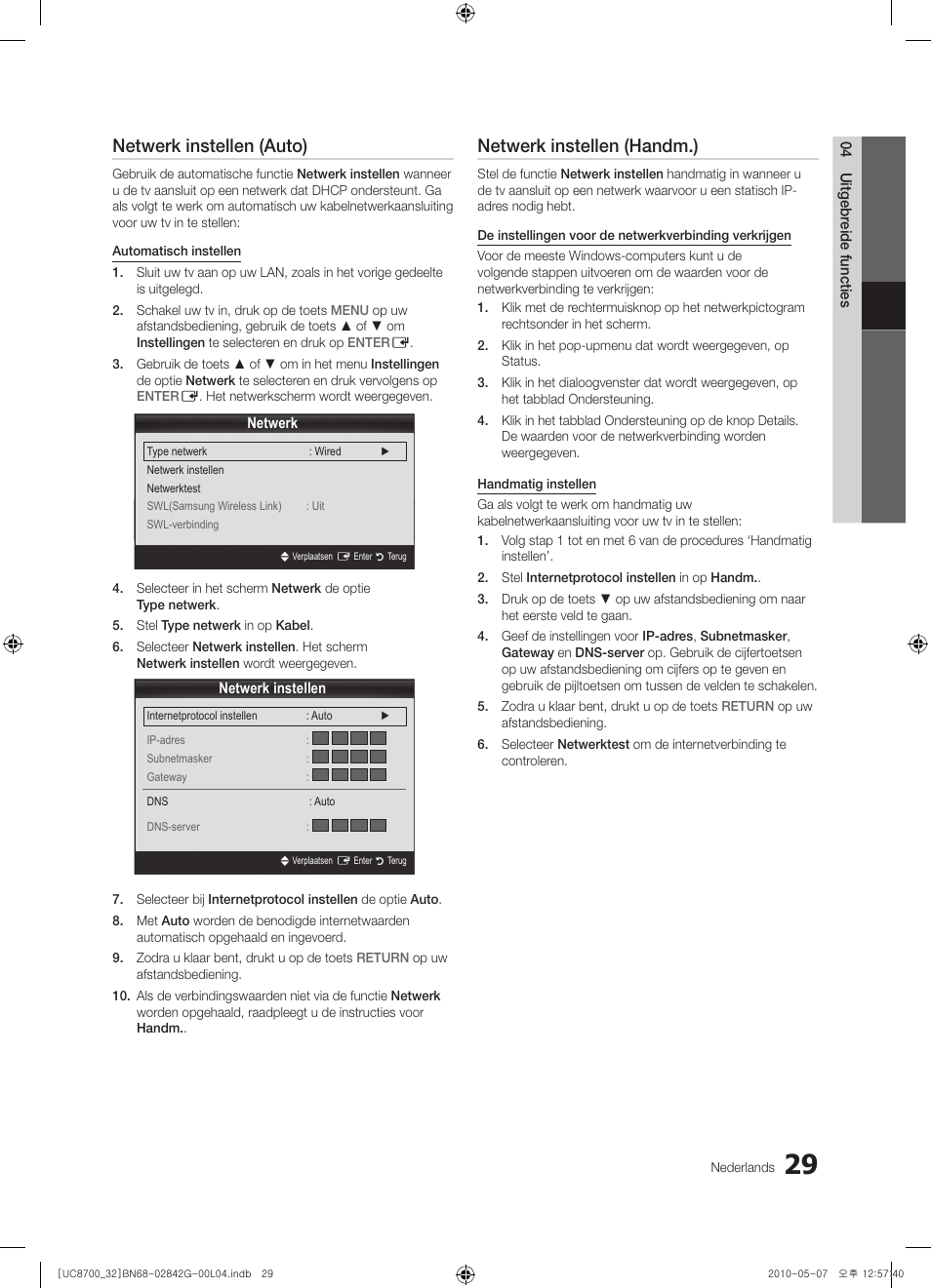 Netwerk instellen (auto), Netwerk instellen (handm.) | Samsung UE32C8700XS User Manual | Page 215 / 249