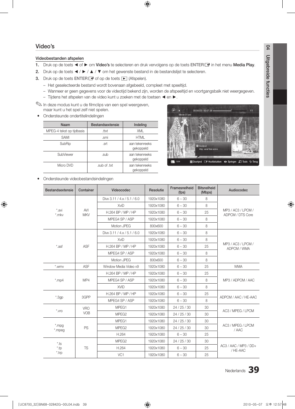 Video’s | Samsung UE32C8700XS User Manual | Page 225 / 249