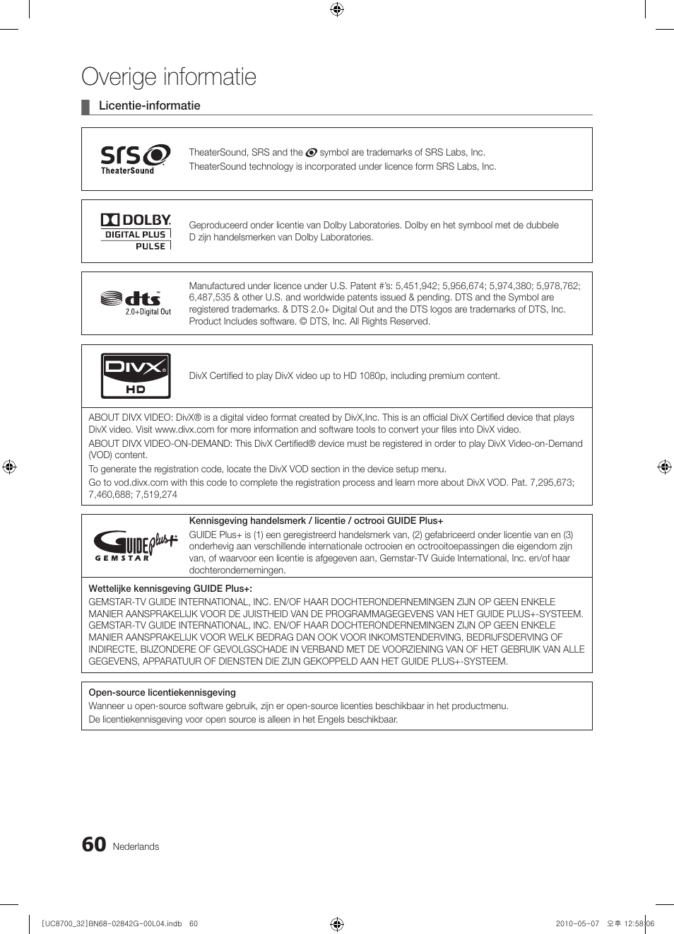 Overige informatie | Samsung UE32C8700XS User Manual | Page 246 / 249