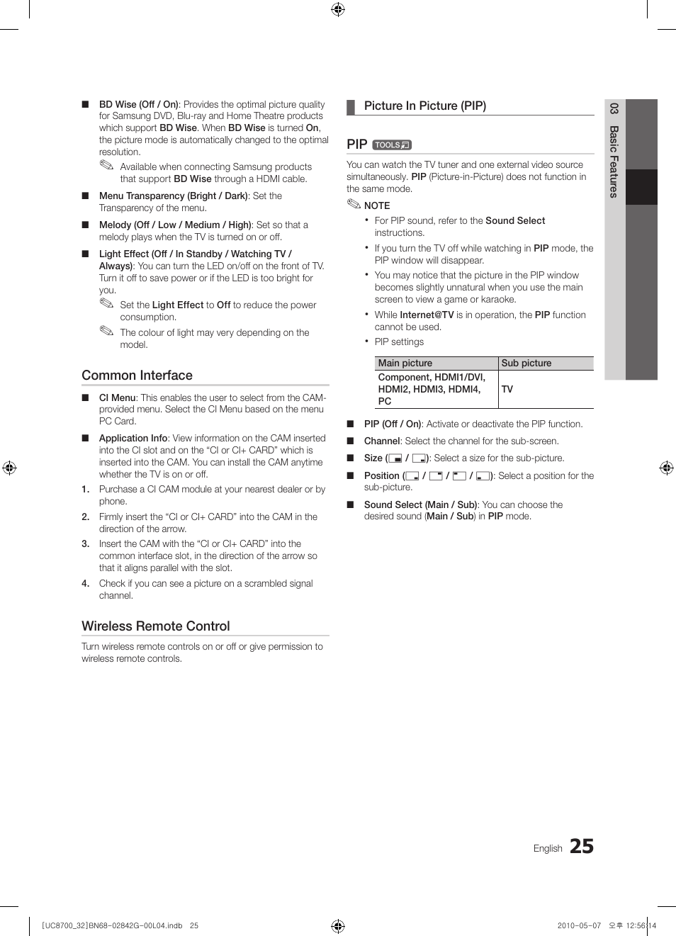 Common interface, Wireless remote control | Samsung UE32C8700XS User Manual | Page 25 / 249