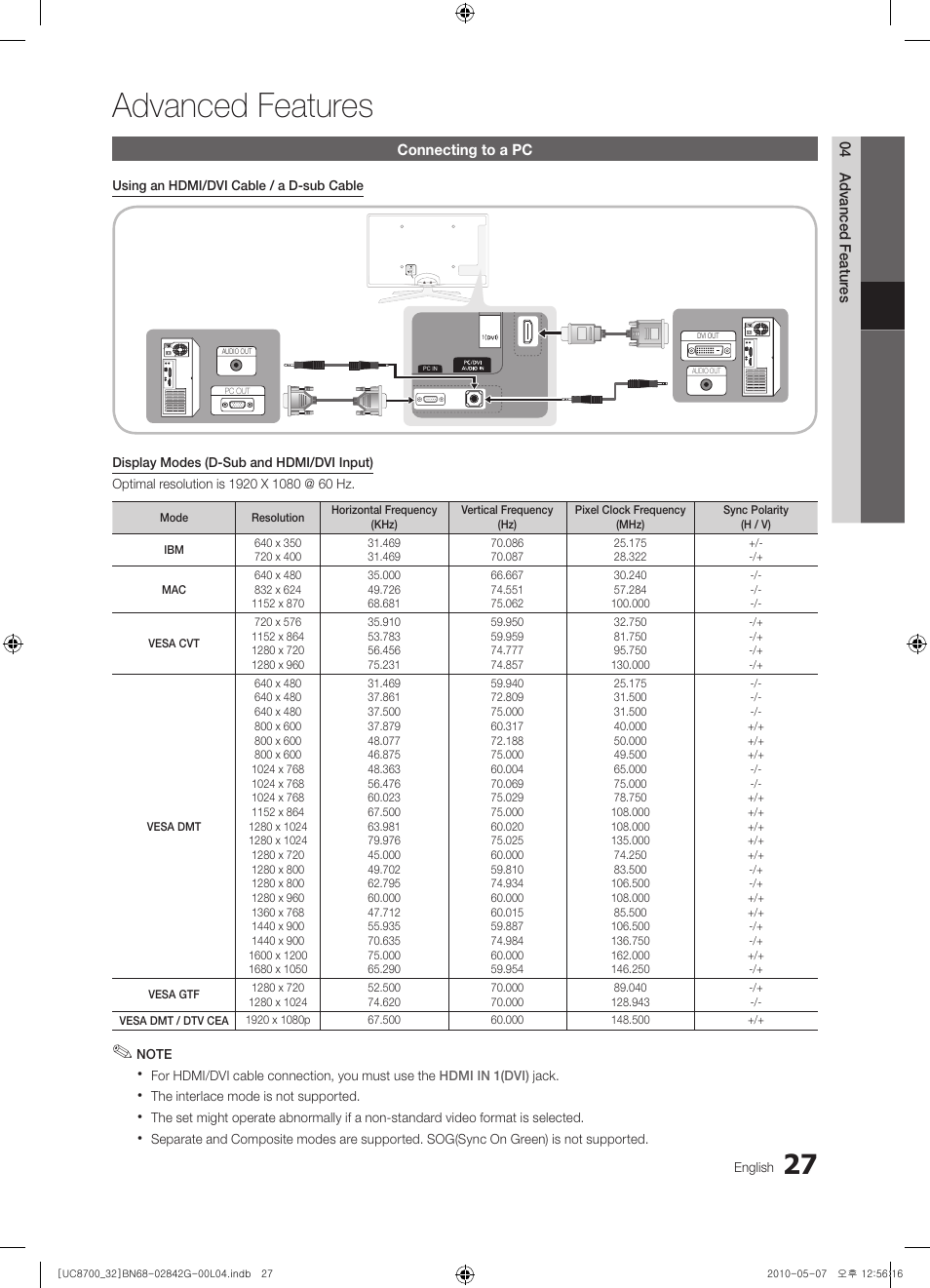 Advanced features | Samsung UE32C8700XS User Manual | Page 27 / 249