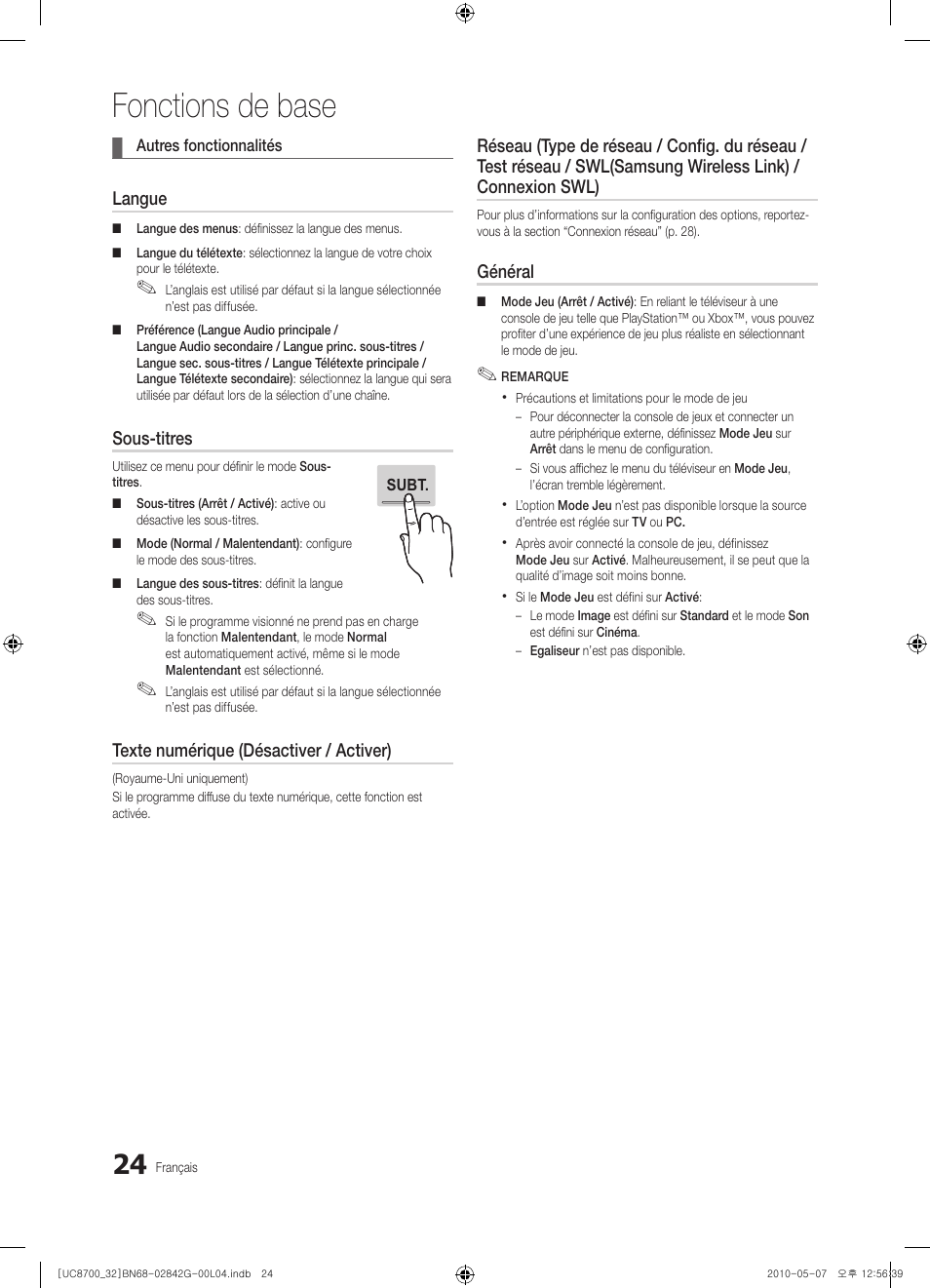 Fonctions de base | Samsung UE32C8700XS User Manual | Page 86 / 249