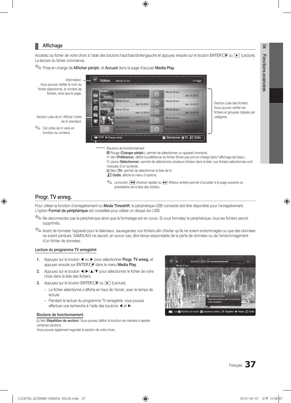 Progr. tv enreg, Affichage | Samsung UE32C8700XS User Manual | Page 99 / 249
