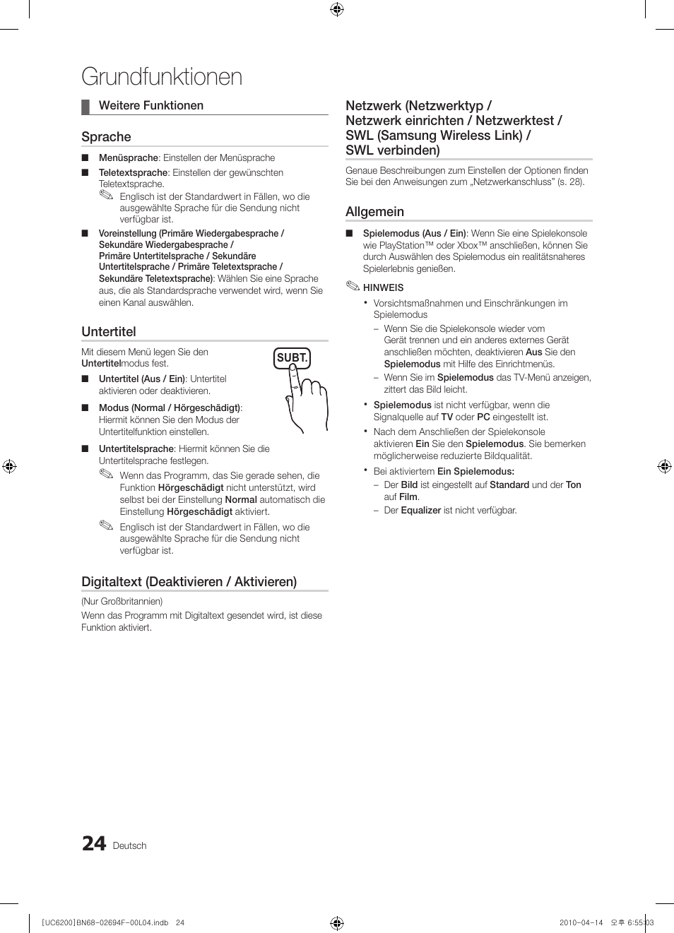 Grundfunktionen | Samsung UE32C6200RS User Manual | Page 82 / 232