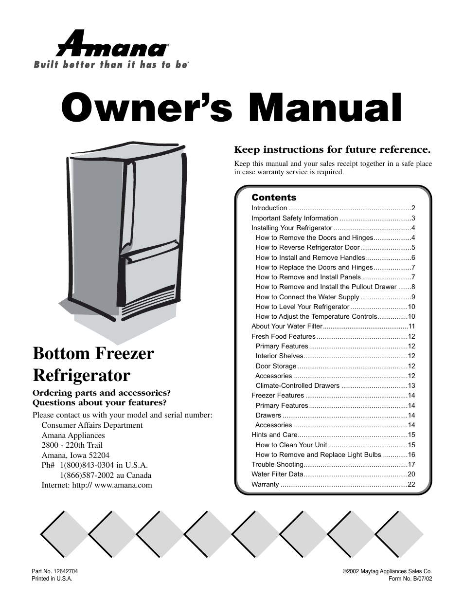 Amana Bottom-Freezer Refrigerator User Manual | 72 pages