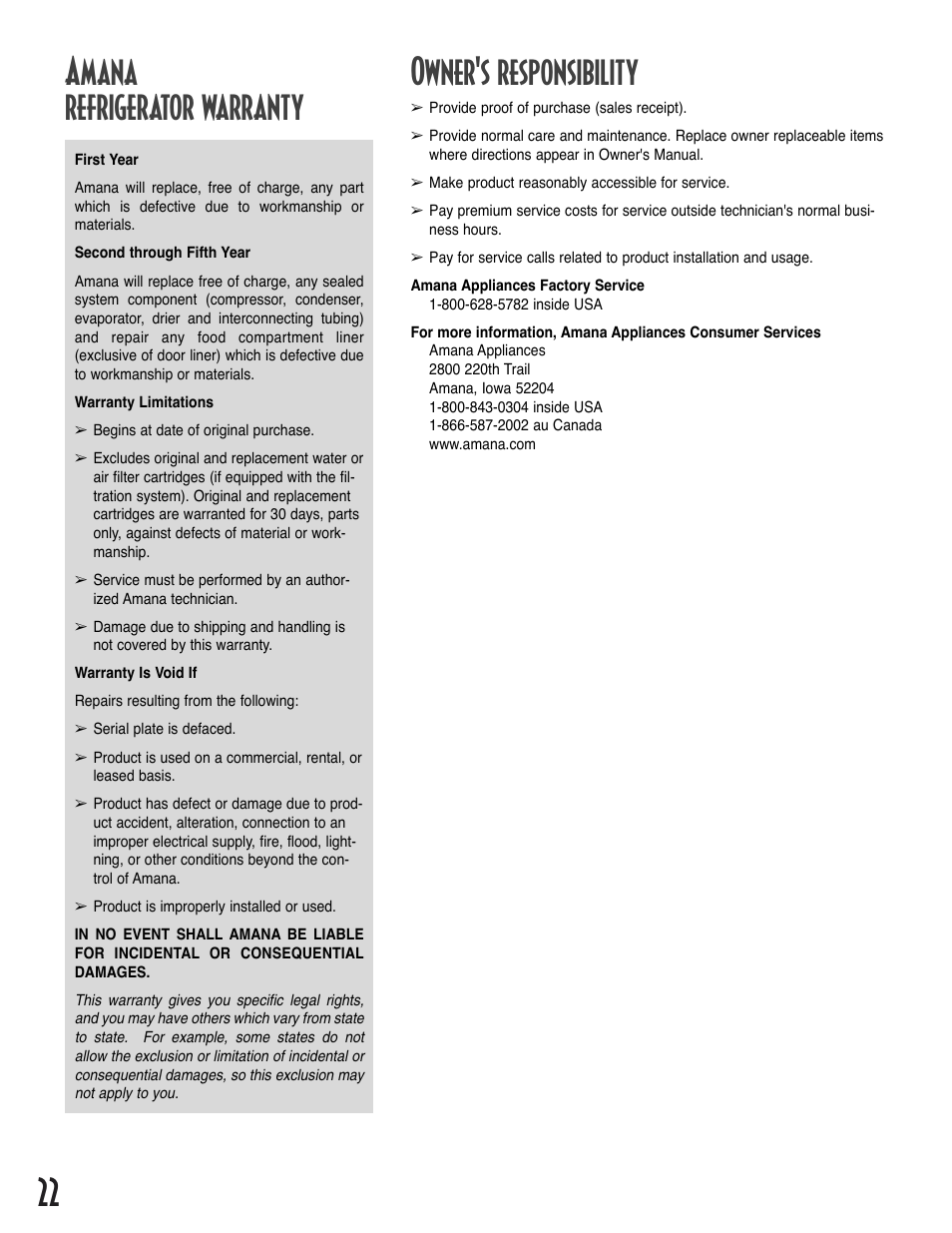 Amana Bottom-Freezer Refrigerator User Manual | Page 22 / 72