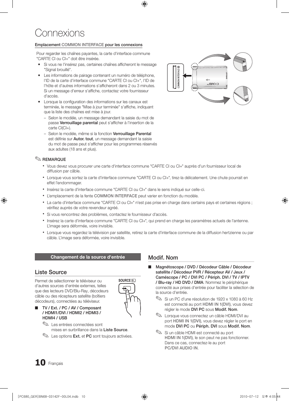 Connexions | Samsung PS50C687G5S User Manual | Page 118 / 216
