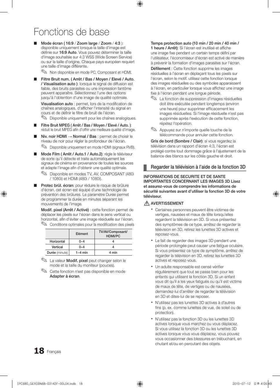 Fonctions de base | Samsung PS50C687G5S User Manual | Page 126 / 216