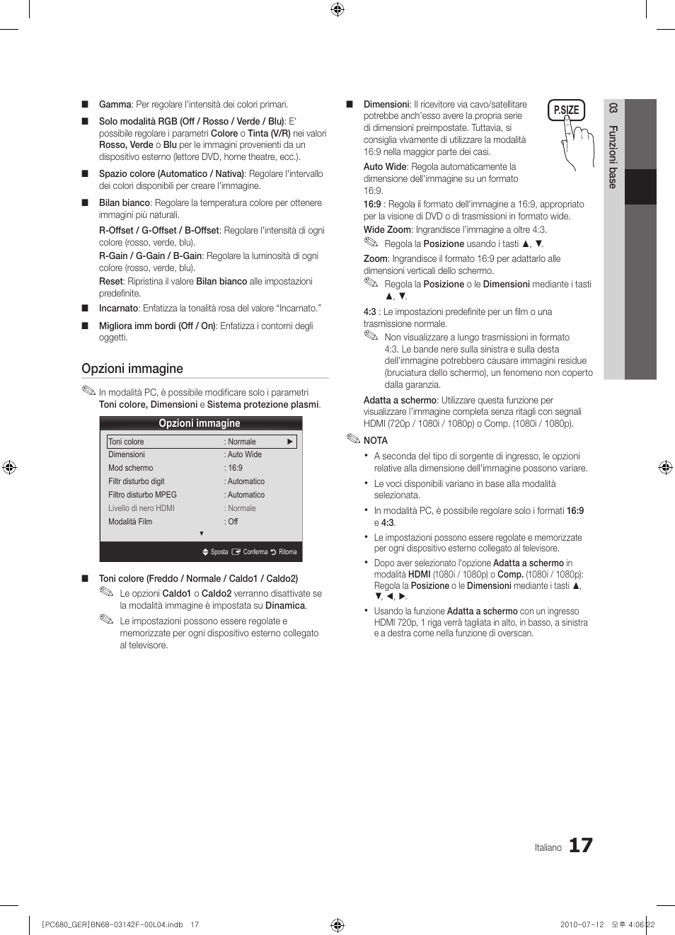 Opzioni immagine | Samsung PS50C687G5S User Manual | Page 179 / 216