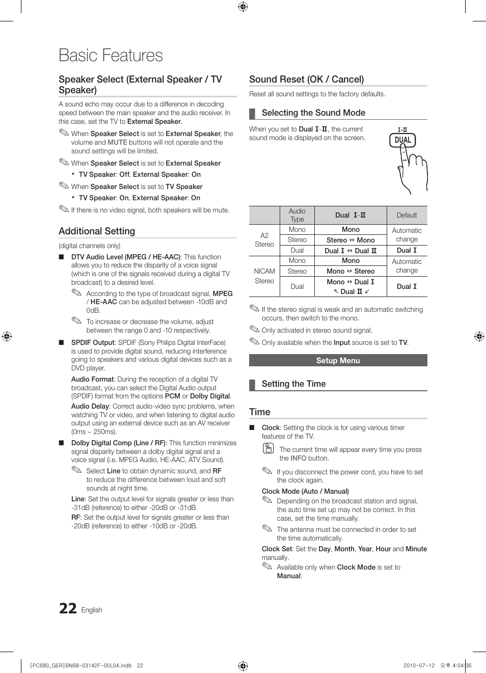 Basic features | Samsung PS50C687G5S User Manual | Page 22 / 216