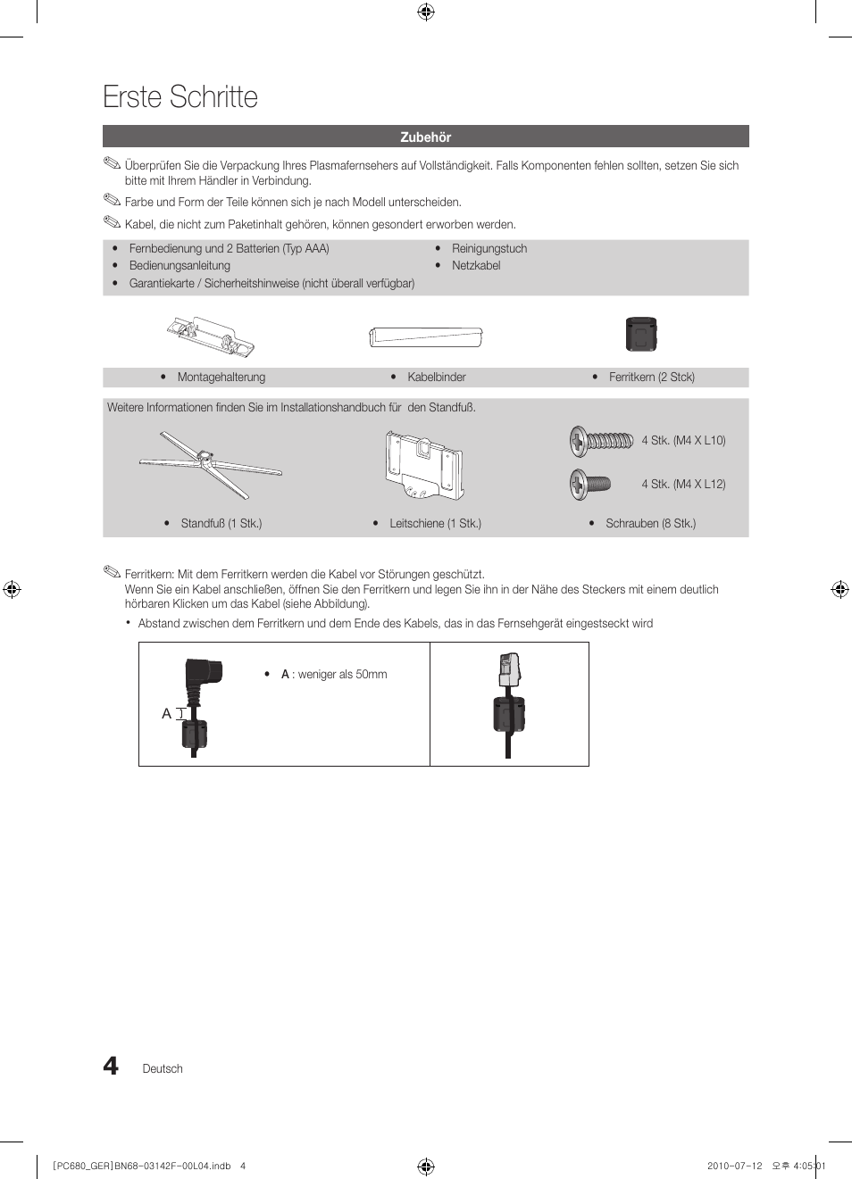 Erste schritte | Samsung PS50C687G5S User Manual | Page 58 / 216