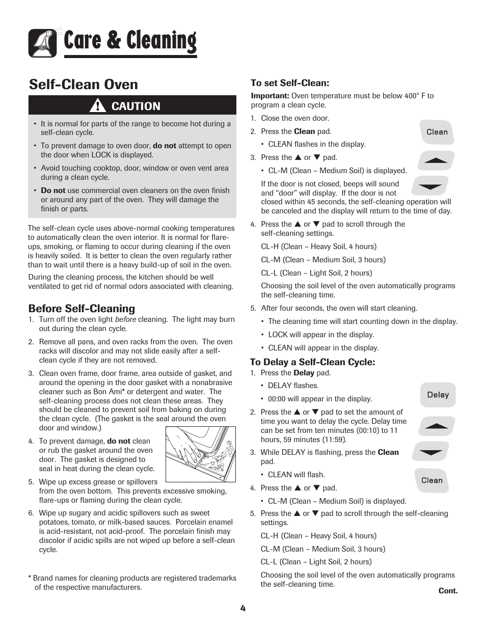 Care & cleaning, Self-clean oven, Before self-cleaning | Caution | Amana 500 User Manual | Page 5 / 20