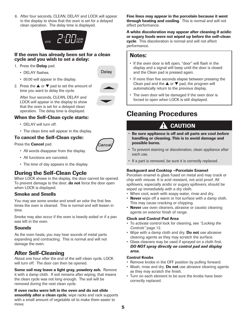 Cleaning procedures, During the self-clean cycle, After self-cleaning | Caution | Amana 500 User Manual | Page 6 / 20