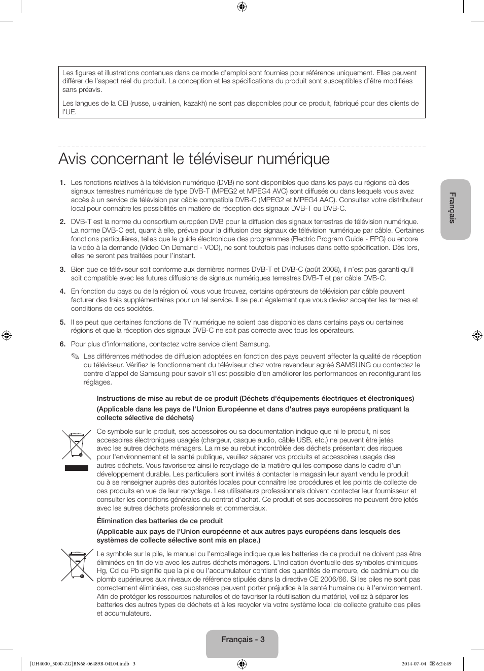 Avis concernant le téléviseur numérique | Samsung UE48H5090AS User Manual | Page 47 / 89