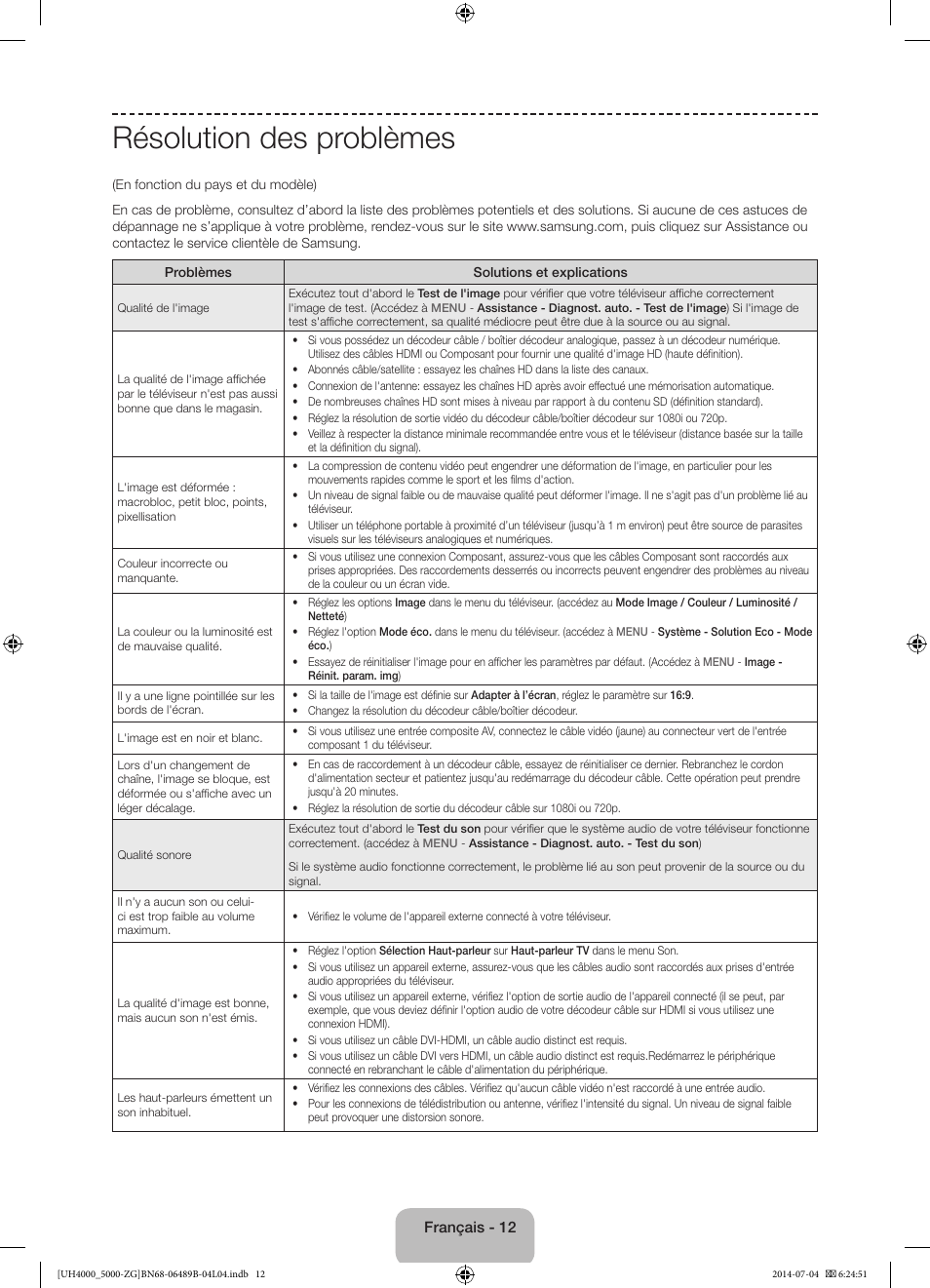 Résolution des problèmes | Samsung UE48H5090AS User Manual | Page 56 / 89