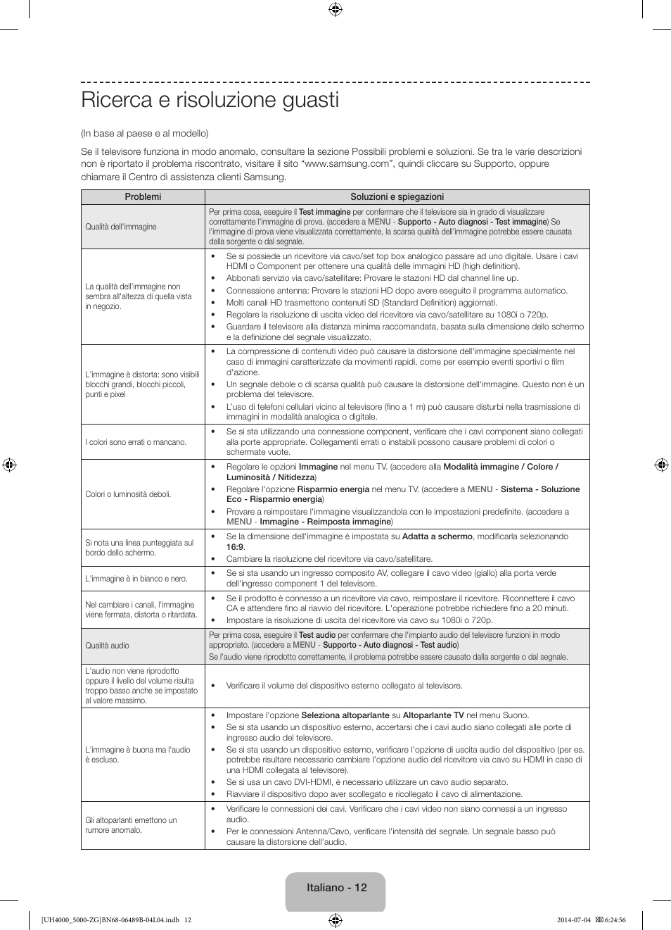 Ricerca e risoluzione guasti | Samsung UE48H5090AS User Manual | Page 78 / 89