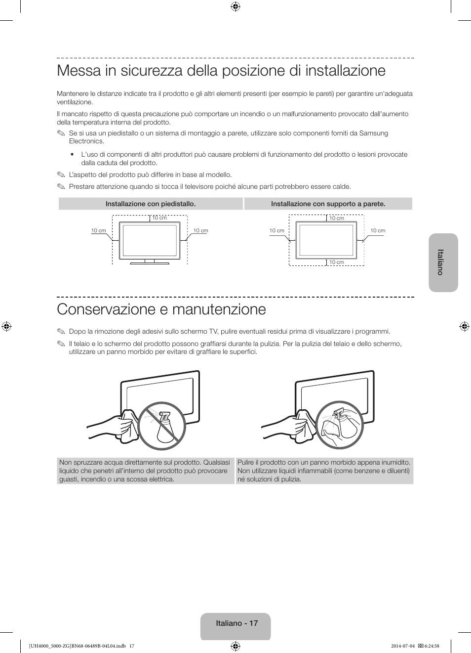 Conservazione e manutenzione | Samsung UE48H5090AS User Manual | Page 83 / 89