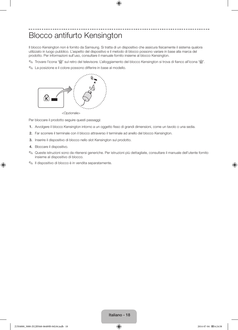 Blocco antifurto kensington | Samsung UE48H5090AS User Manual | Page 84 / 89