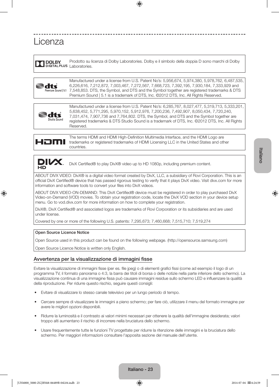 Licenza | Samsung UE48H5090AS User Manual | Page 89 / 89