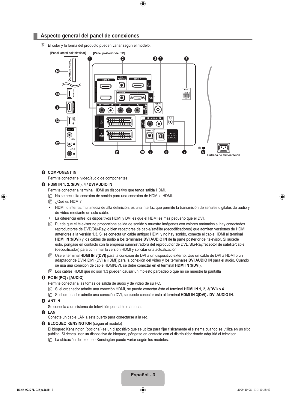 Aspecto general del panel de conexiones | Samsung LE52B750U1W User Manual | Page 381 / 674