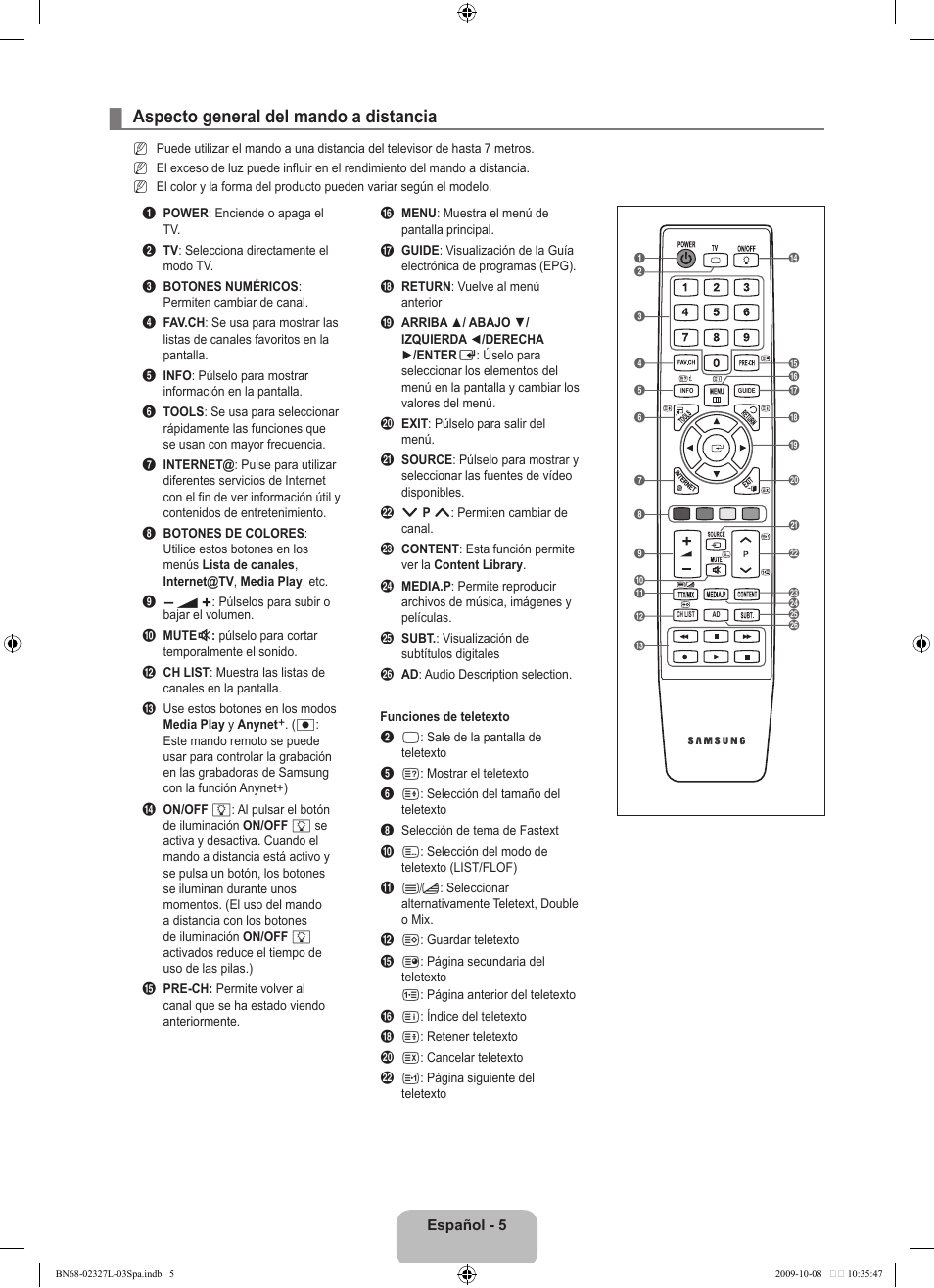Aspecto general del mando a distancia | Samsung LE52B750U1W User Manual | Page 383 / 674