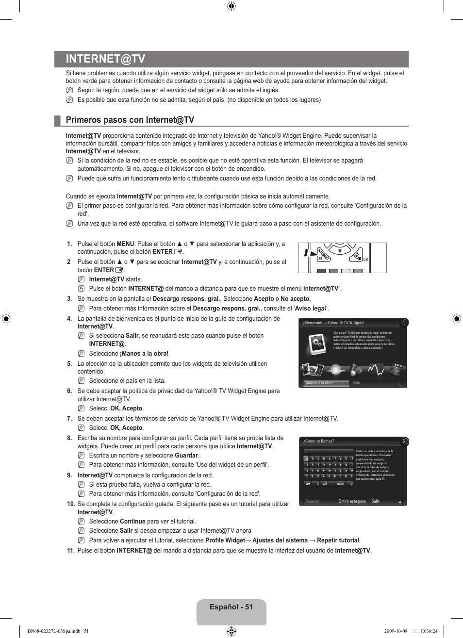 Internet@tv, Primeros pasos con internet@tv | Samsung LE52B750U1W User Manual | Page 429 / 674