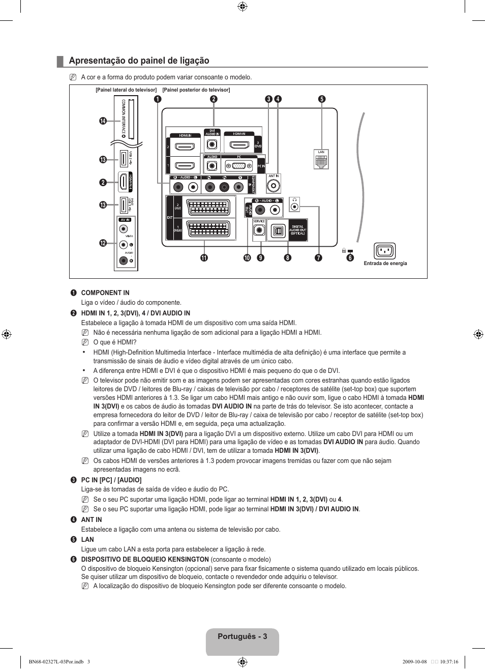 Apresentação do painel de ligação | Samsung LE52B750U1W User Manual | Page 453 / 674