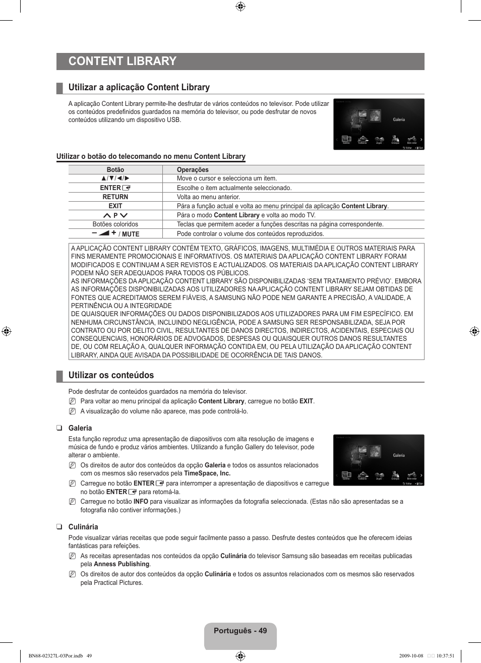 Content library, Utilizar a aplicação content library, Utilizar os conteúdos | Samsung LE52B750U1W User Manual | Page 499 / 674