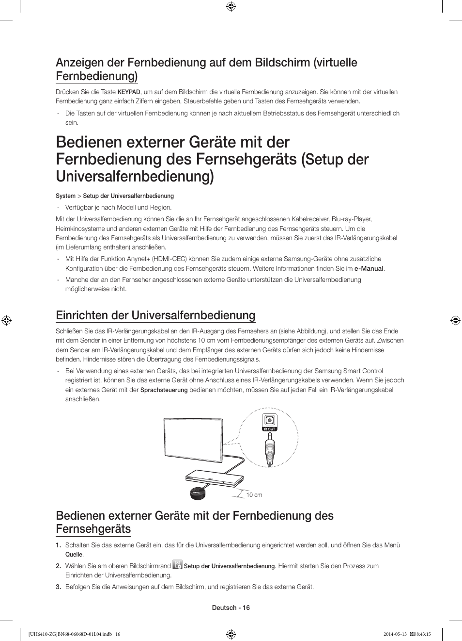 Setup der universalfernbedienung, Einrichten der universalfernbedienung | Samsung UE40H6410SS User Manual | Page 38 / 89