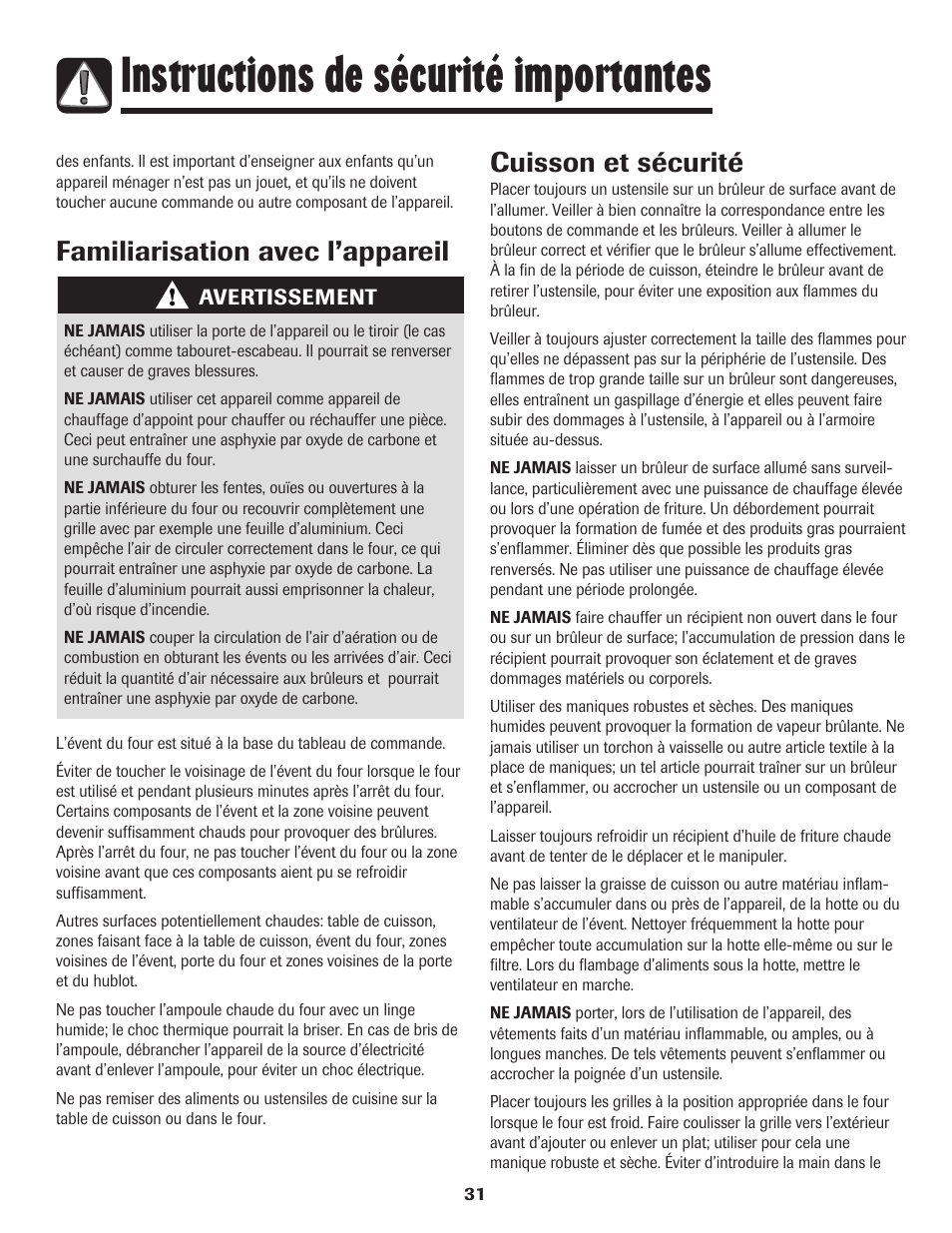 Instructions de sécurité importantes | Amana 8113P515-60 User Manual | Page 32 / 88