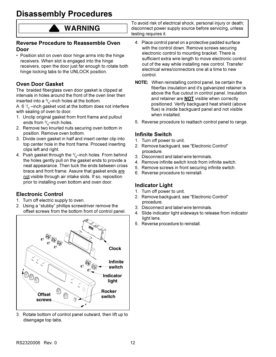 Disassembly procedures, Warning | Amana RS2320006 User Manual | Page 12 / 39