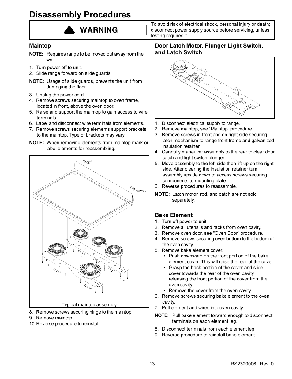Disassembly procedures, Warning | Amana RS2320006 User Manual | Page 13 / 39