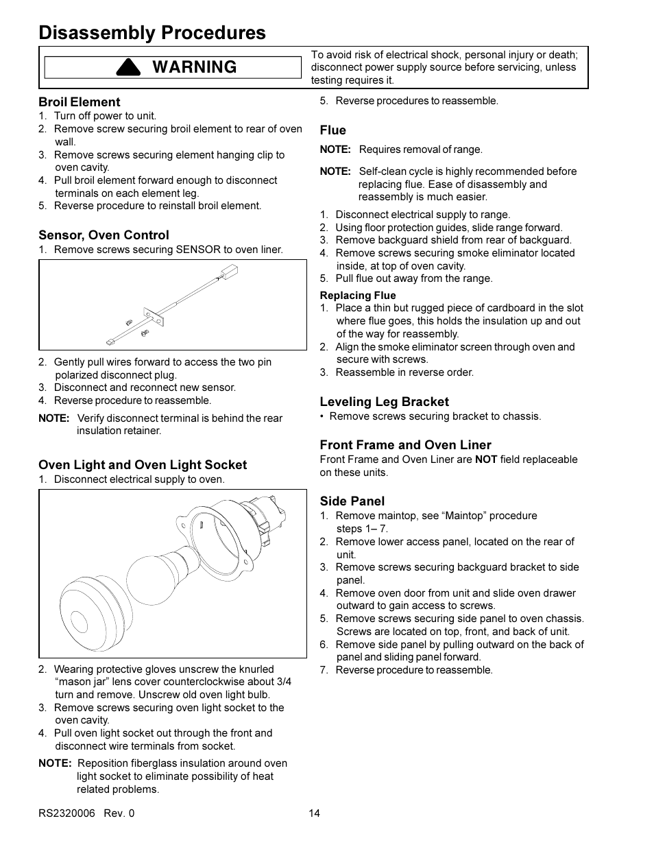 Disassembly procedures, Warning | Amana RS2320006 User Manual | Page 14 / 39