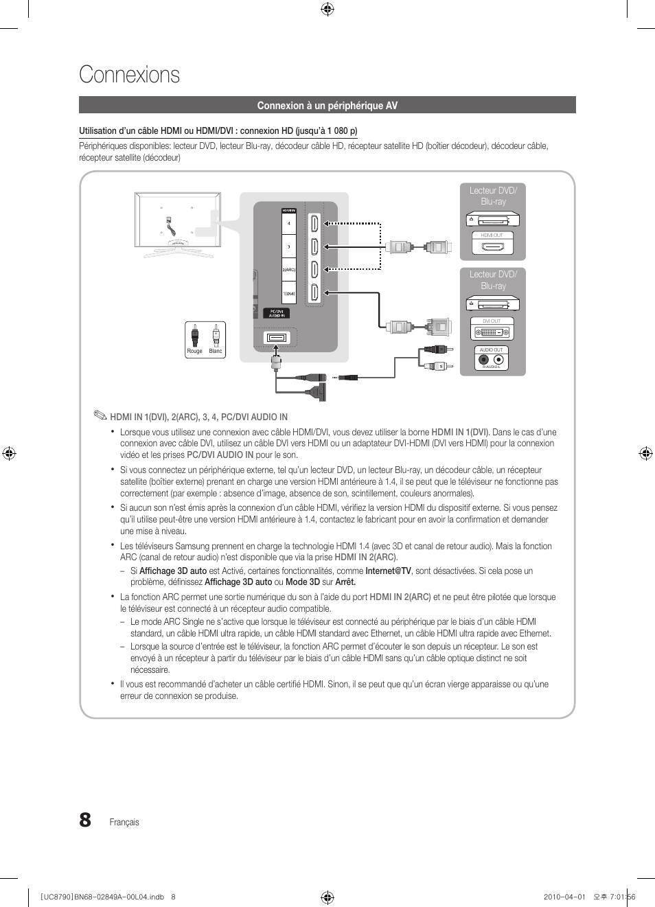 Connexions | Samsung UE46C8700XS User Manual | Page 136 / 258