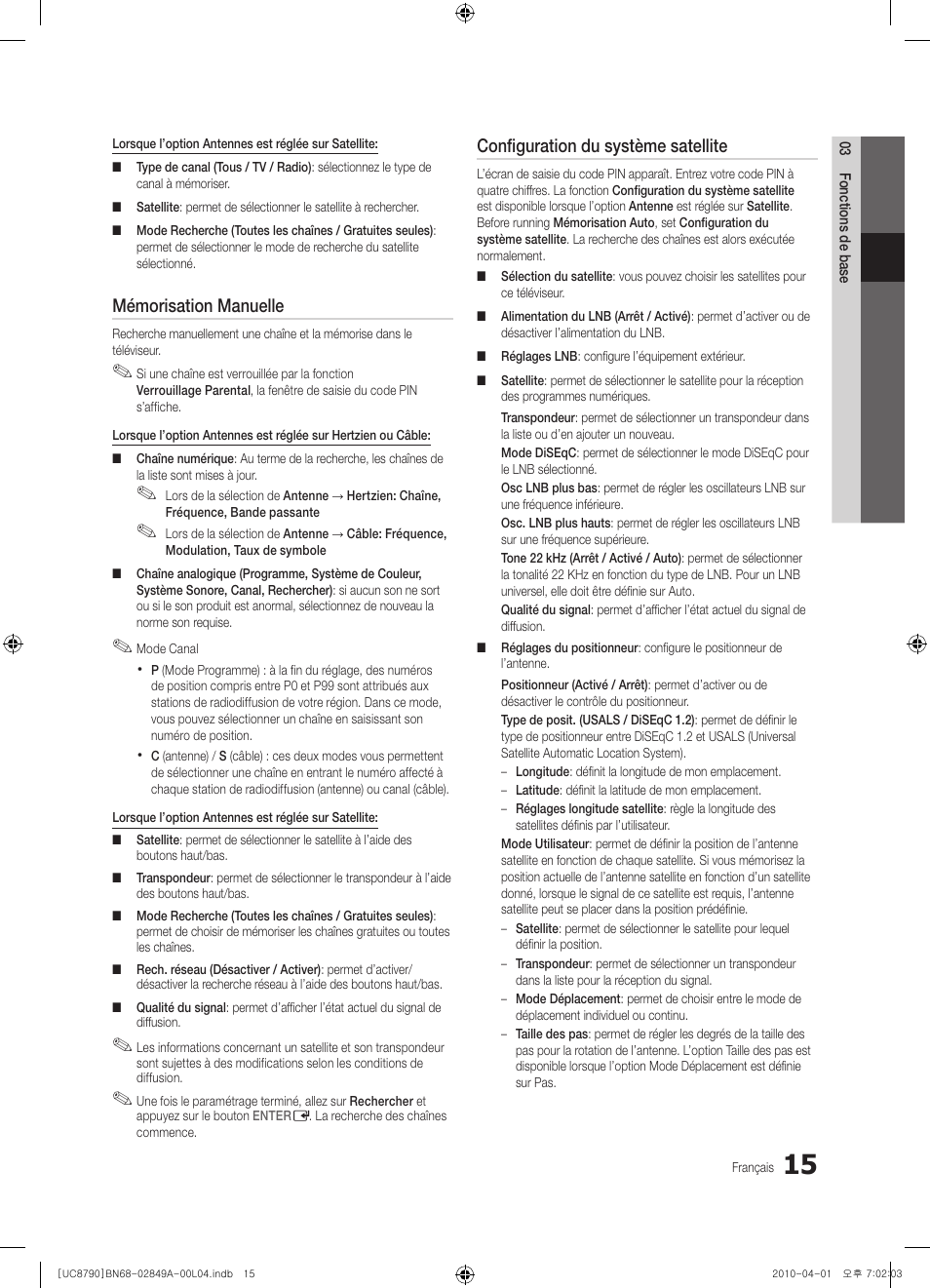 Mémorisation manuelle, Configuration du système satellite | Samsung UE46C8700XS User Manual | Page 143 / 258