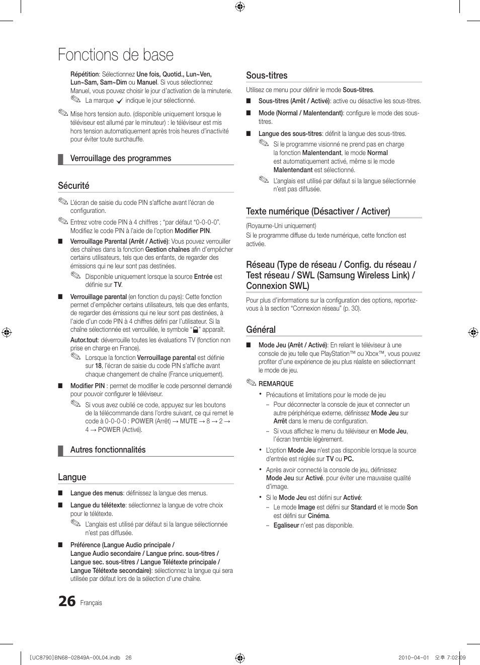 Fonctions de base | Samsung UE46C8700XS User Manual | Page 154 / 258