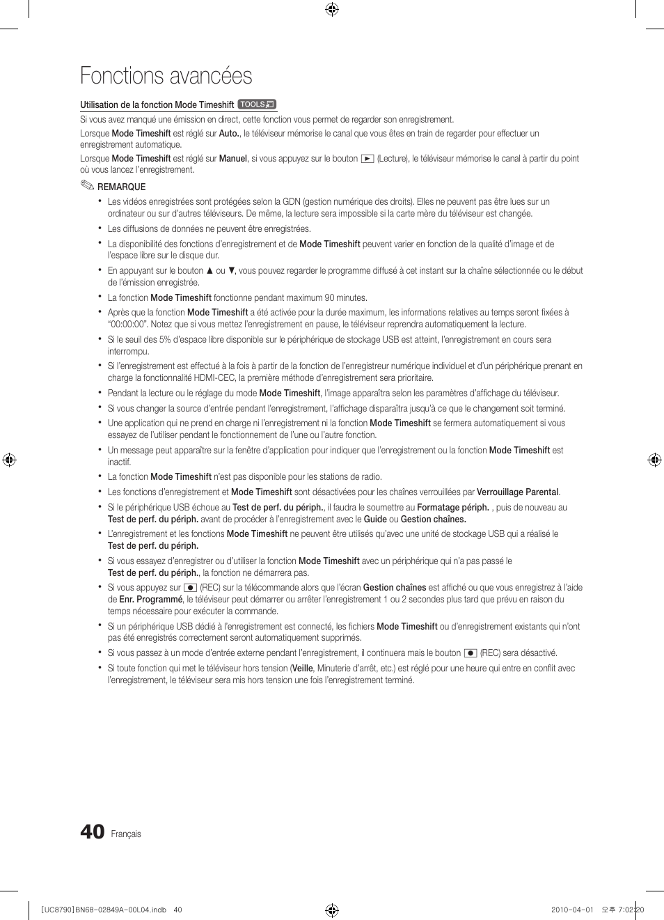 Fonctions avancées | Samsung UE46C8700XS User Manual | Page 168 / 258
